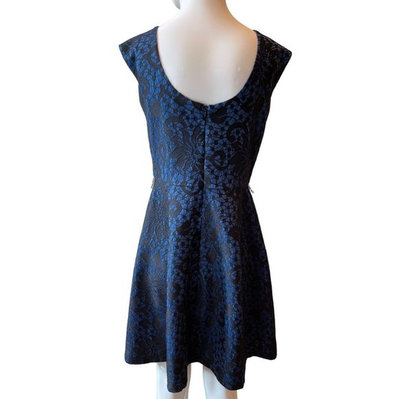 Tiana B. Womens Floral Lace Overlay Skater Dress Backless Blue Black Size 6 - Picture 2 of 7
